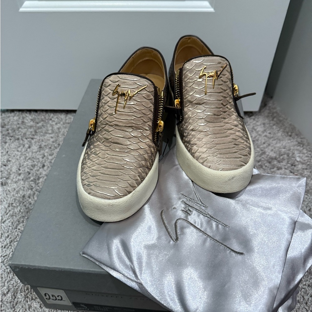 Giuseppe Zanotti Beige Textured Slip-On Loafers